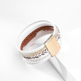 Multi layer leather braid with diamond accessories and magnetic clasp Bracelet