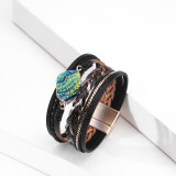 Multi layer leather braid with diamond accessories and magnetic clasp Bracelet