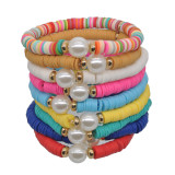 Elastic Pearl Bracelet women's color soft pottery friendship bracelet beach style