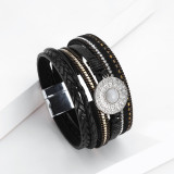 Multi layer leather clasp bracelet with diamond crystal bracelet