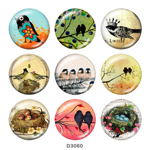 20MM bird Print glass snaps buttons