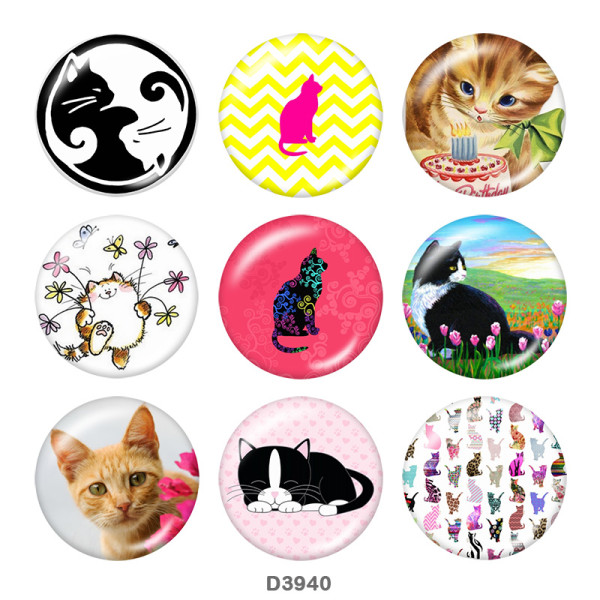 20MM cat Print glass snaps buttons