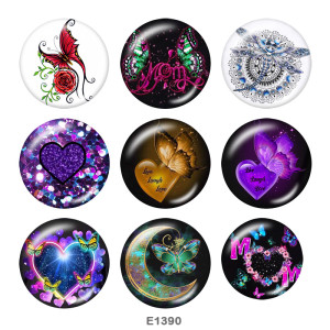 20MM  Love  Butterfly  Print glass snaps buttons