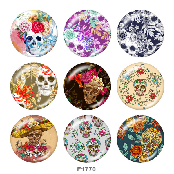 20MM  Skull  Print  glass snaps buttons