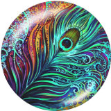 20MM  Peacock feather   Print glass snaps buttons