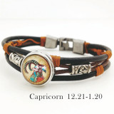 1 buttons 12 constellation leather bracelet new type Bracelet fit 20mm snaps chunks