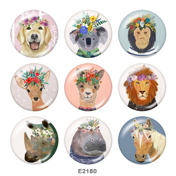 20MM  Dog  Deer  Print  glass snaps buttons
