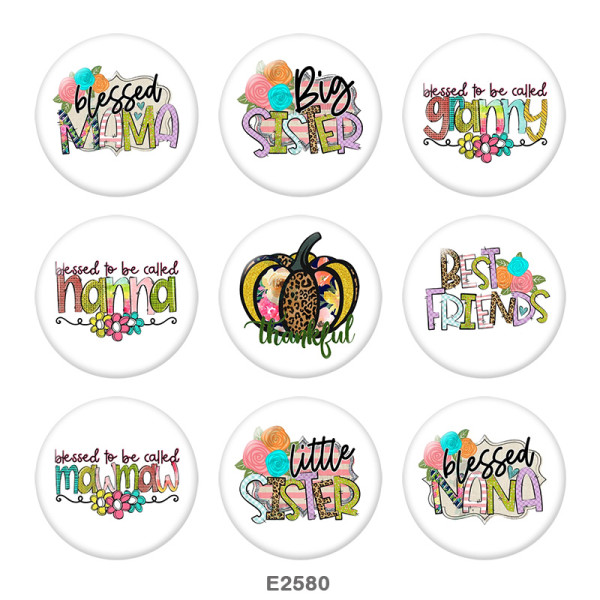 20MM  Family  granny Print  glass snaps buttons