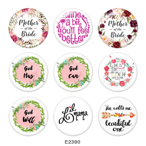 20MM  Flower  words   Print  glass snaps buttons