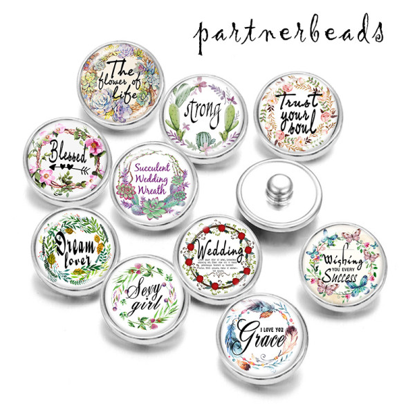 20MM  I  love you   Print  glass snaps buttons