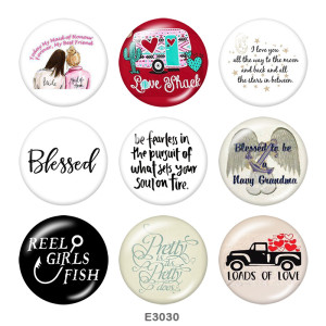 20MM   Loads  Of  Love  Print   glass  snaps buttons