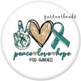 20MM  Peace Love Hope  Print   glass  snaps buttons