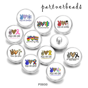 20MM  Peace  Love   Print   glass  snaps buttons