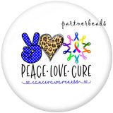 20MM  Peace  Love   Print   glass  snaps buttons