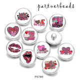 20MM  Love  Print  pink kiss glass  snaps buttons