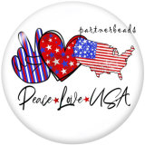 20MM  Peace Love  USA 4th Of July  Print   glass  snaps buttons