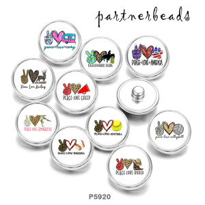 20MM  Peace  Love   Print   glass  snaps buttons