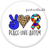 20MM  Peace  Love   Print   glass  snaps buttons