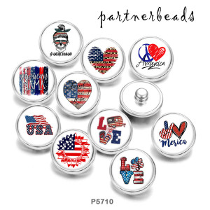 20MM   USA 4th Of July  Love   Print   glass  snaps buttons