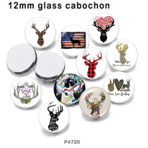 10pcs/lot Christmas elk glass picture printing products of various sizes  Fridge magnet cabochon