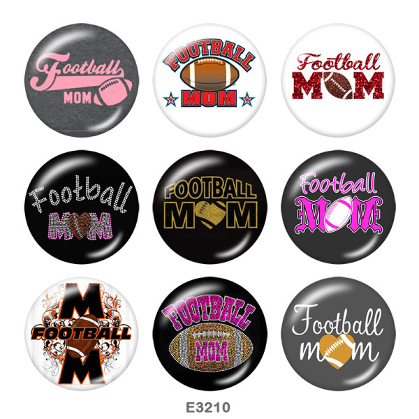 20MM  Football  MOM CHEER  Print  glass  snaps buttons