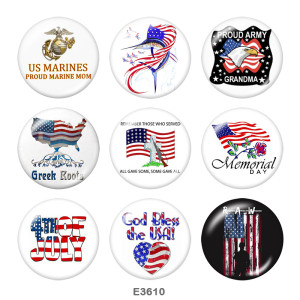 20MM  USA  Navy  Print   glass  snaps buttons Independence Day
