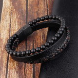 21CM Natural stone volcanic stone leather bracelet Stainless steel leather braided bracelet