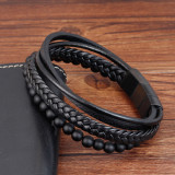 21CM Natural stone volcanic stone leather bracelet Stainless steel leather braided bracelet