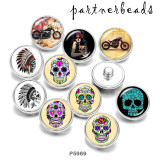 20MM  skull Car  Motorcycle   Print   glass  snaps buttons