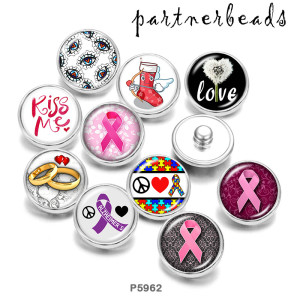 20MM  Love  Ribbon  Print   glass  snaps buttons