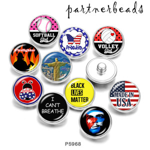 20MM  Made in USA   Print   glass  snaps buttons Independence Day