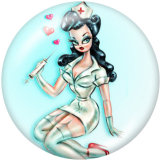 20MM  Nurse  girl  Print   glass  snaps buttons