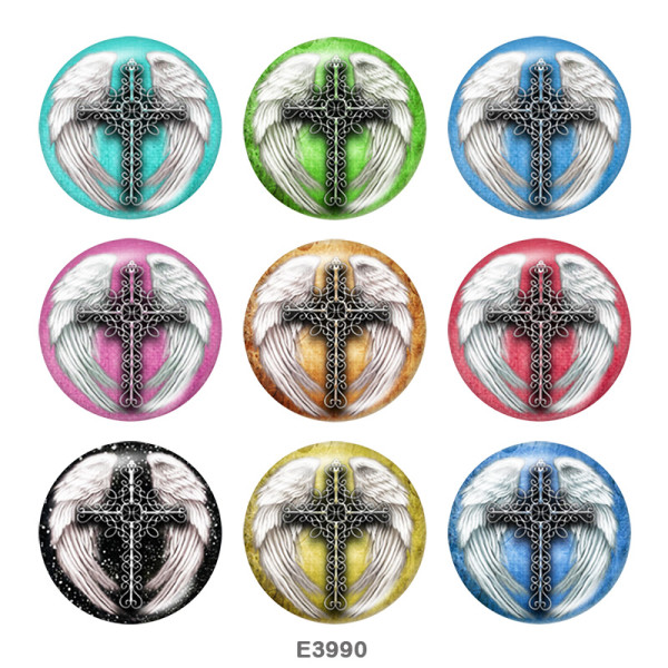 20MM  Cross   Print   glass  snaps buttons