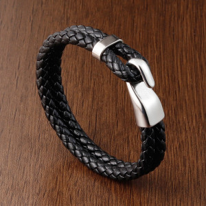 21CM  leather bracelet Stainless steel leather braided bracelet