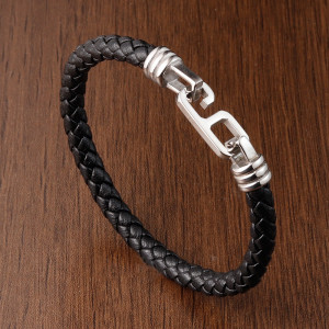 21CM  leather bracelet Stainless steel leather braided bracelet