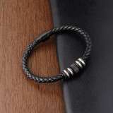 21CM  leather bracelet Stainless steel leather braided bracelet