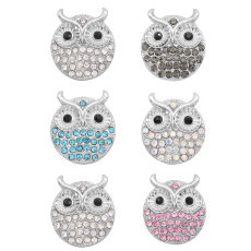 20MM owl metal silver plated snap with rhinestone  charms snaps jewelry