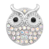 20MM owl metal silver plated snap with rhinestone  charms snaps jewelry