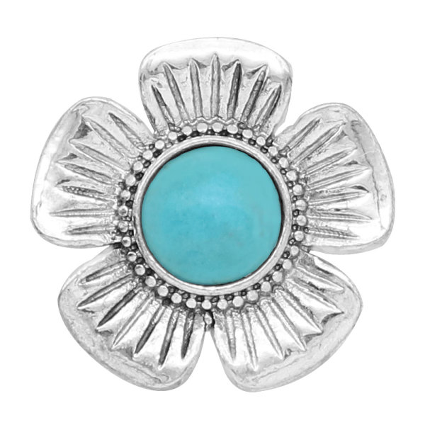 20MM flower snap silver  Plated with turquoise snap button