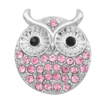 20MM owl metal silver plated snap with rhinestone  charms snaps jewelry