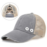 Distressed ponytail baseball cap summer sunscreen fit 18mm snap button beige snap button jewelry