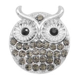 20MM owl metal silver plated snap with rhinestone  charms snaps jewelry