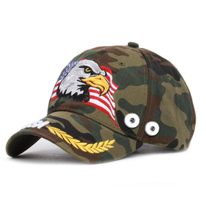 Eagle embroidery baseball cap USA summer sunscreen fit 18mm snap button beige snap button jewelry