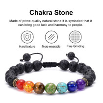 Natural agate frosted volcanic stone bracelet Seven chakra yoga braided bracelet