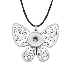 Butterfly elk Deer Necklace silver  Adjustable Wax line fit 20MM chunks snaps jewelry