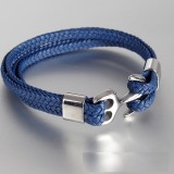 20.5CM  Anchor leather bracelet Stainless steel leather braided bracelet