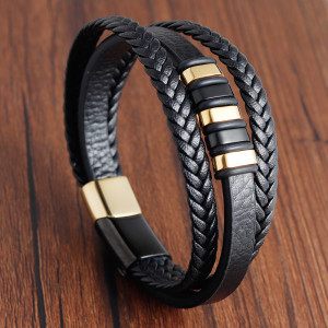 21CM  leather bracelet Stainless steel leather braided bracelet