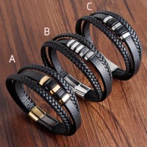 21CM  leather bracelet Stainless steel leather braided bracelet