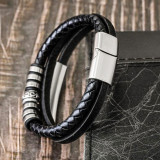 20.5CM  leather bracelet Stainless steel leather braided bracelet