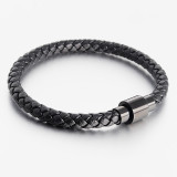 20.5CM leather bracelet Stainless steel leather braided bracelet